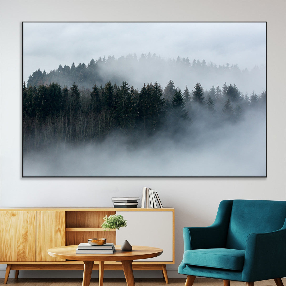 Autumn and Misty Trees in the Forest Wall Art Canvas Print,