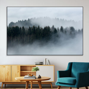 Autumn and Misty Trees in the Forest Wall Art Canvas Print,