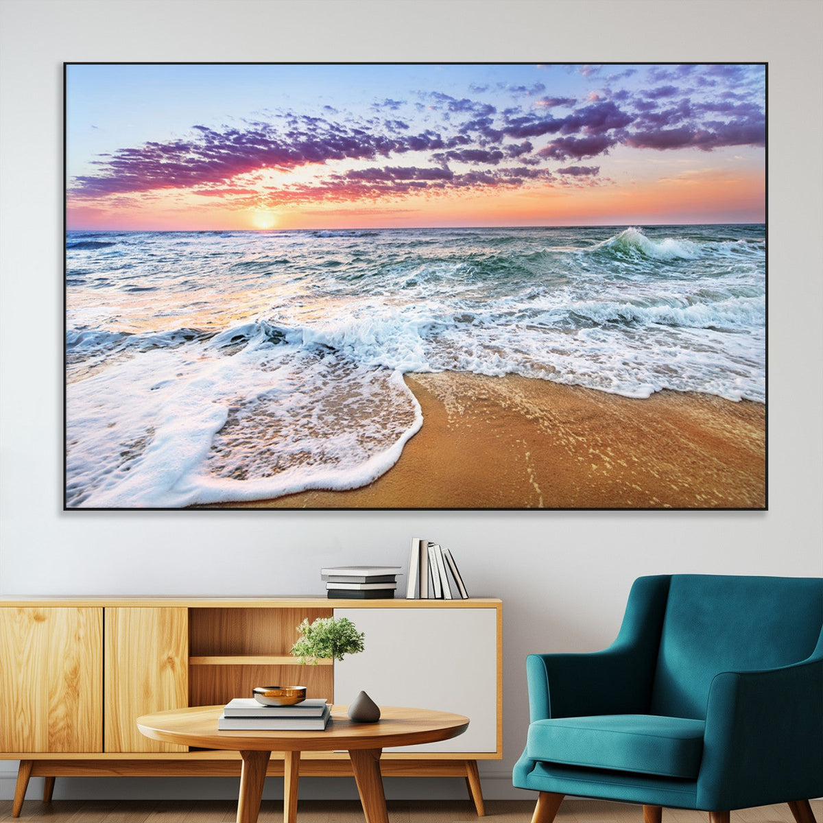 Coastal Sunset Art Beach Canvas Wall Art Print | Ocean Waves