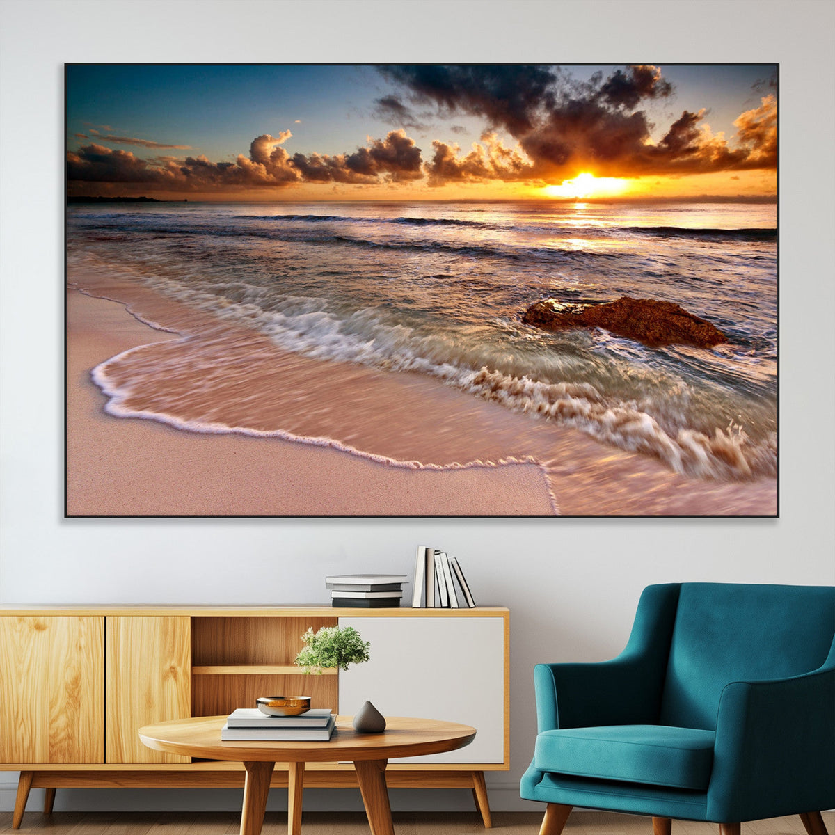 Sunset on Ocean Wall Art Canvas Print