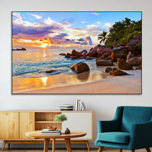 Tropical Island Beach Sunset Canvas Print