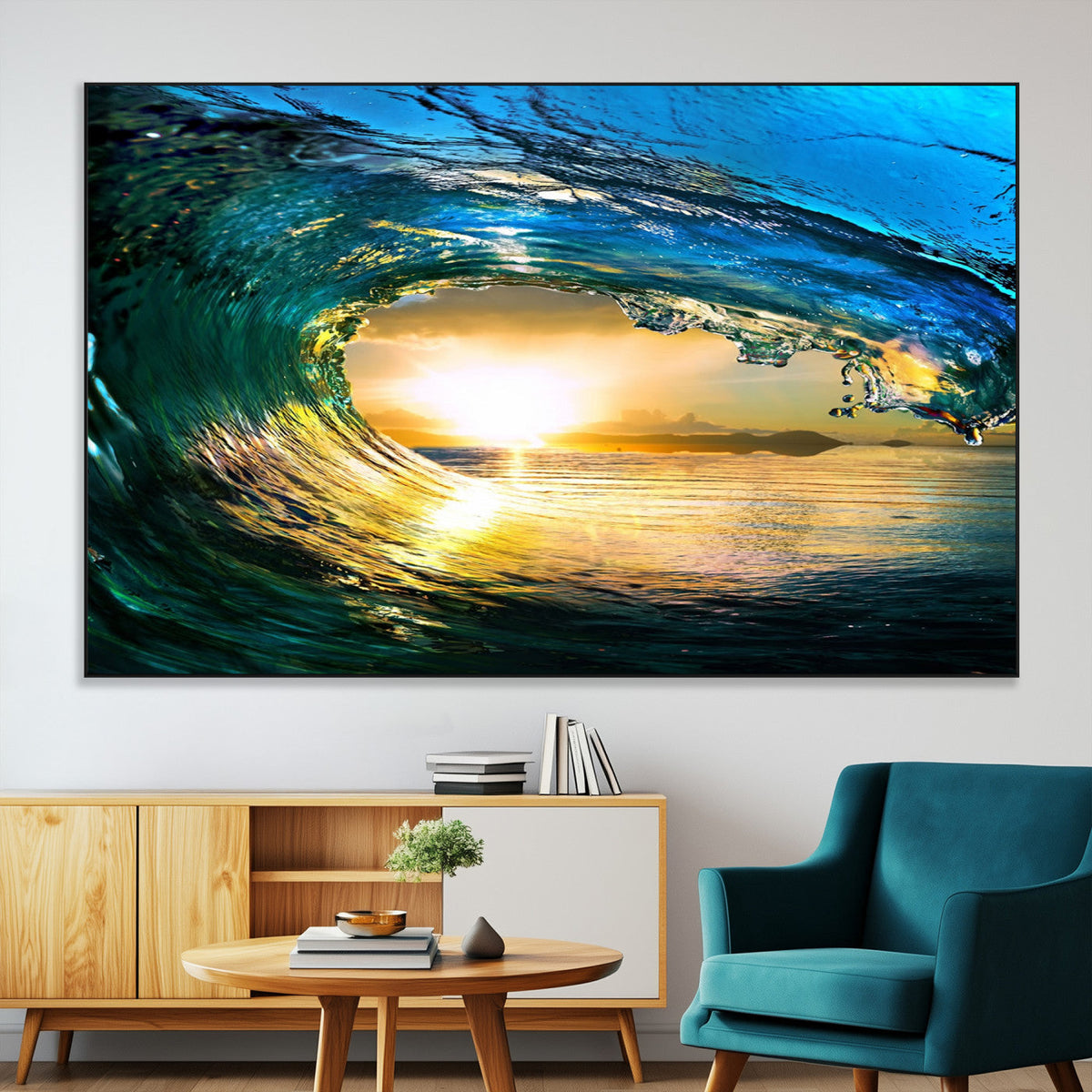 Ocean Wave at Sunset Canvas Art, Large Wall Print of Vibrant