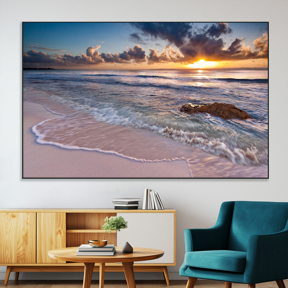 Sea Ocean Sunset Beach Wall Art Canvas Print