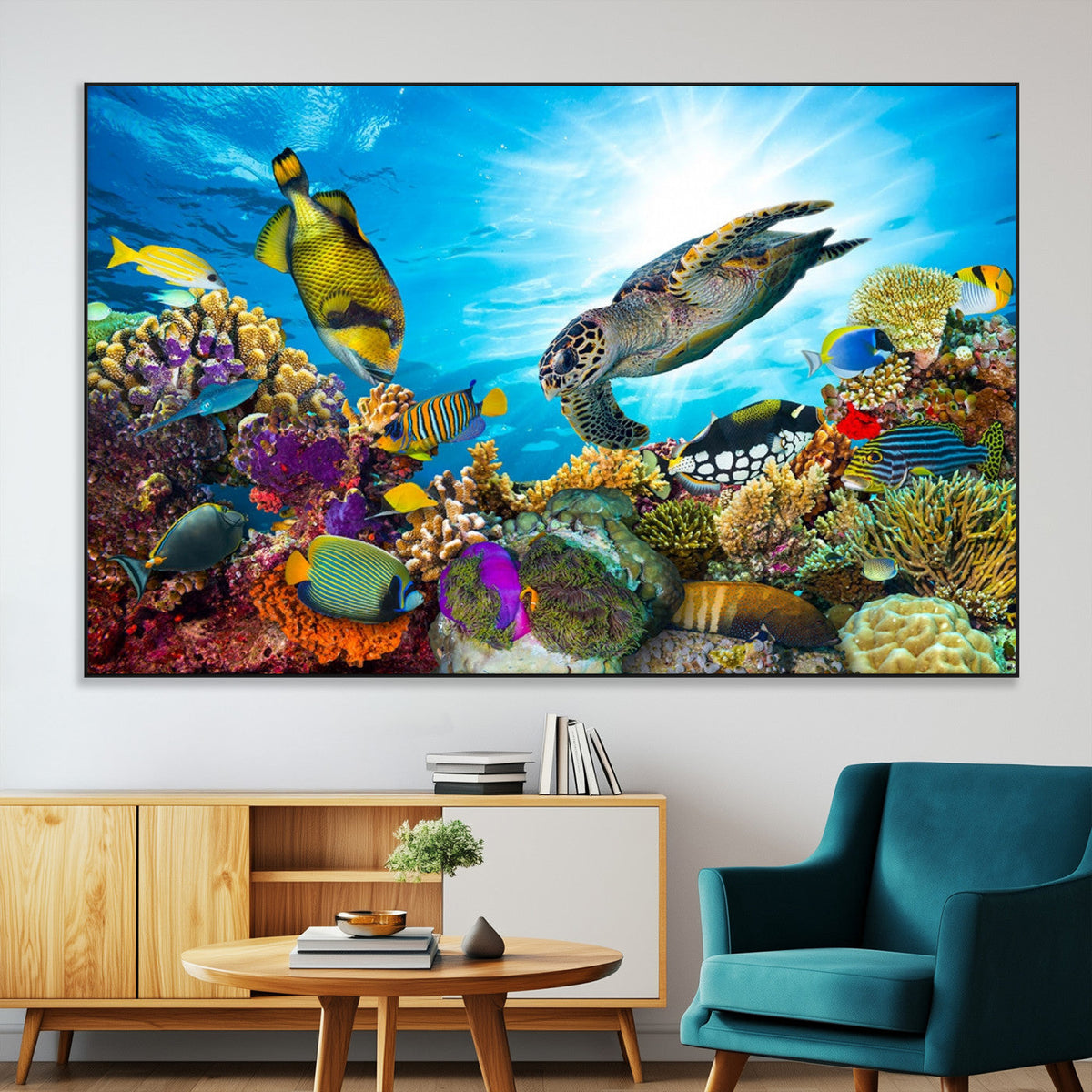 Aquatic Life Sea Turtles Fish Wall Art Canvas Print