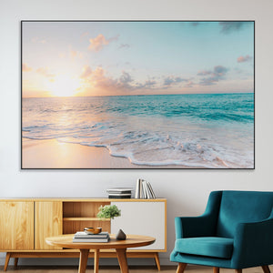 Tranquil Ocean Beach Sunset Canvas Wall Art | 3-Panel
