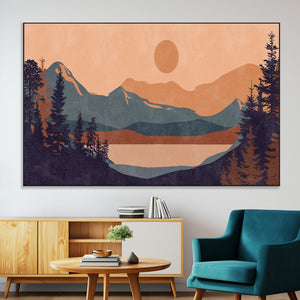 Modern Boho Sunset Canvas Print, Mountain Landscape Triptych