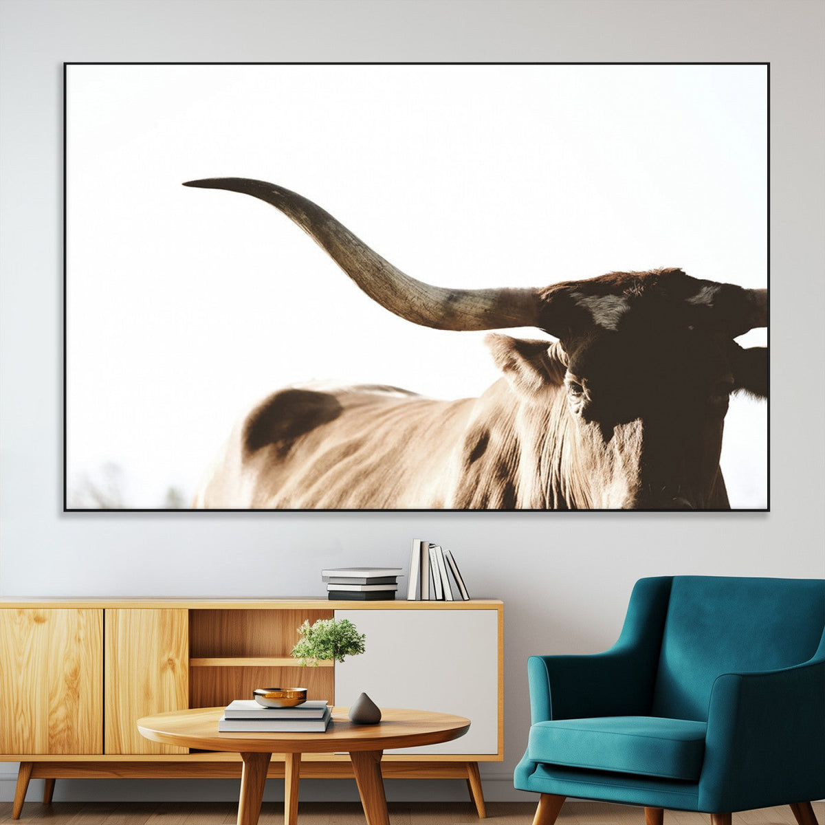 Texas Longhorn Wall Art Canvas Print | 3-Panel Large