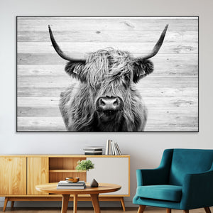 Scottish Highland Cow Cattle Art Print on Wood Background