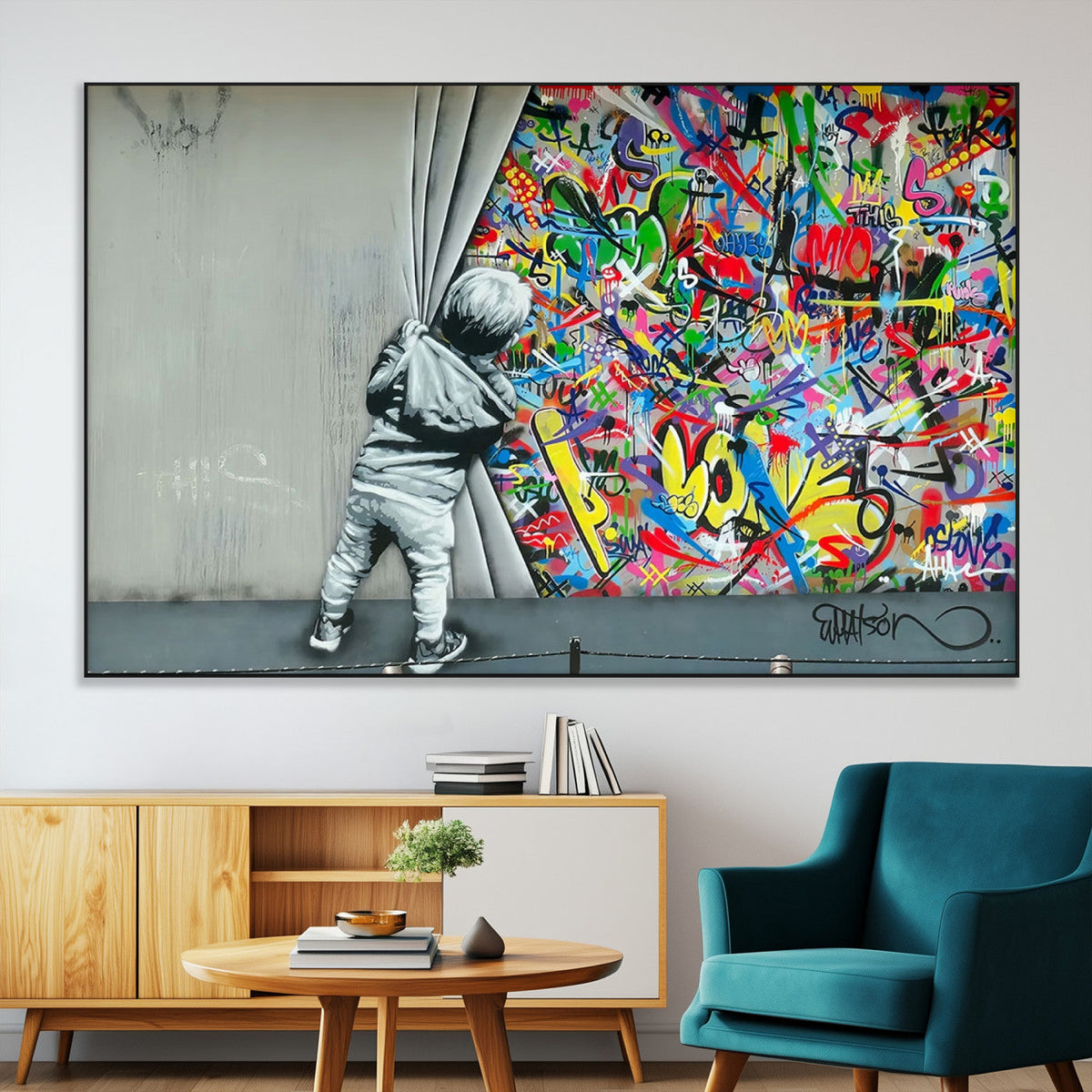 Banksy Colorful Street Graffiti Canvas Wall Art Print,