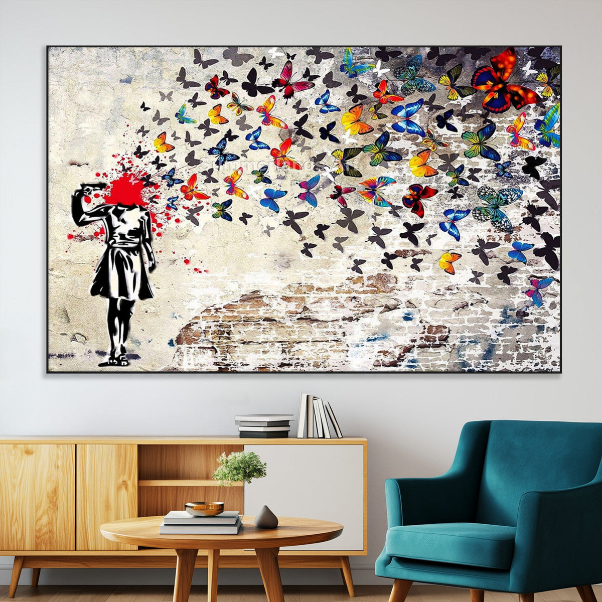 Banksy Art Butterfly Girl Explosion Canvas Art – Vibrant