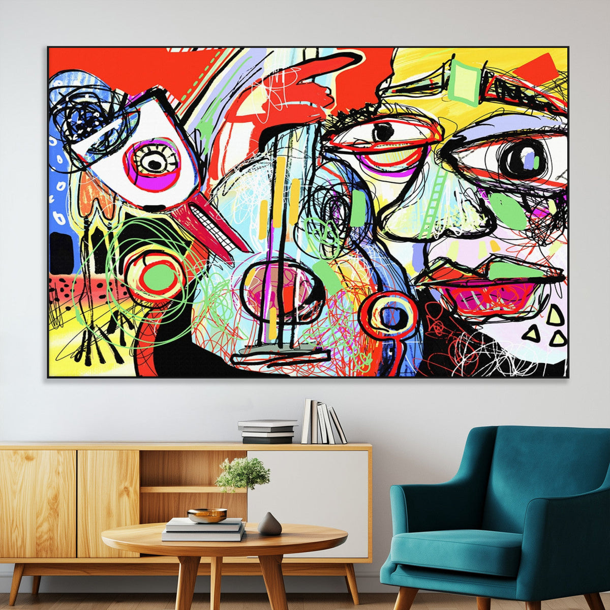 Picasso Style Art Abstract Canvas Wall Art Print , Colorful