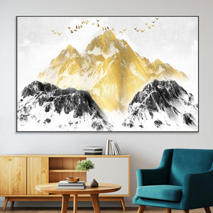 Golden Mountain Triptych Wall Art Canvas Print, Modern