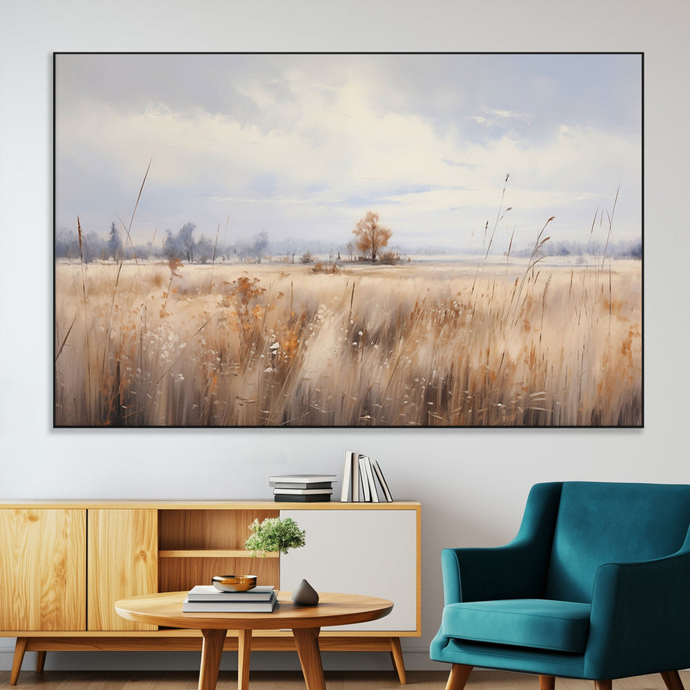 Golden Fields Wall Art Print Canvas – Serene Landscape of