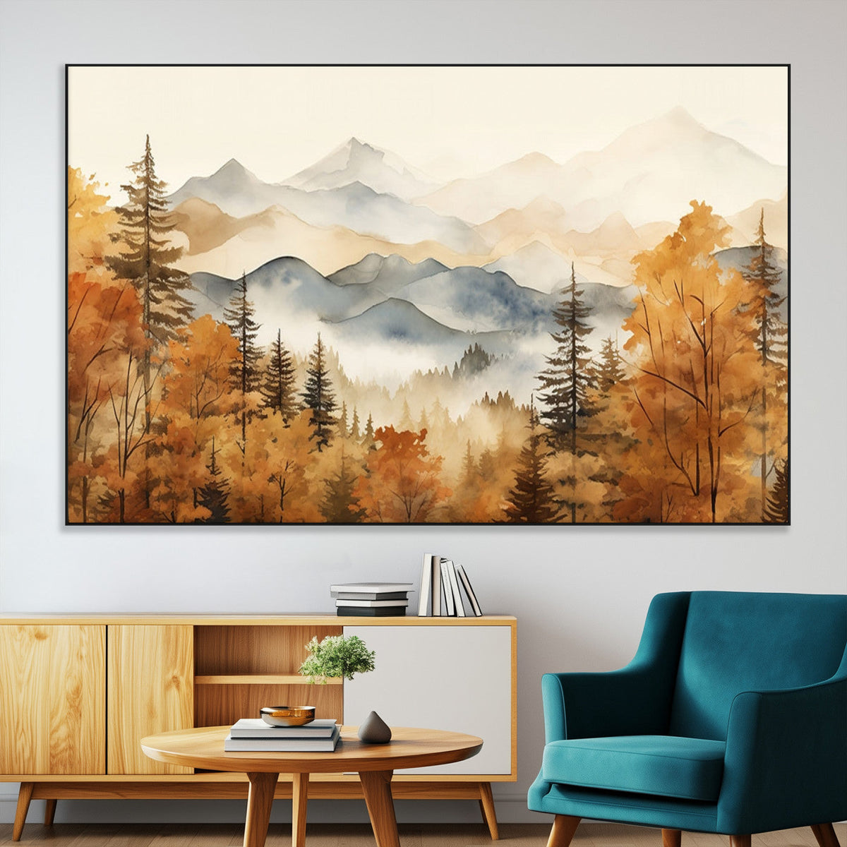 Golden Autumn Forest Wall Art Canvas | Mountain Landscape
