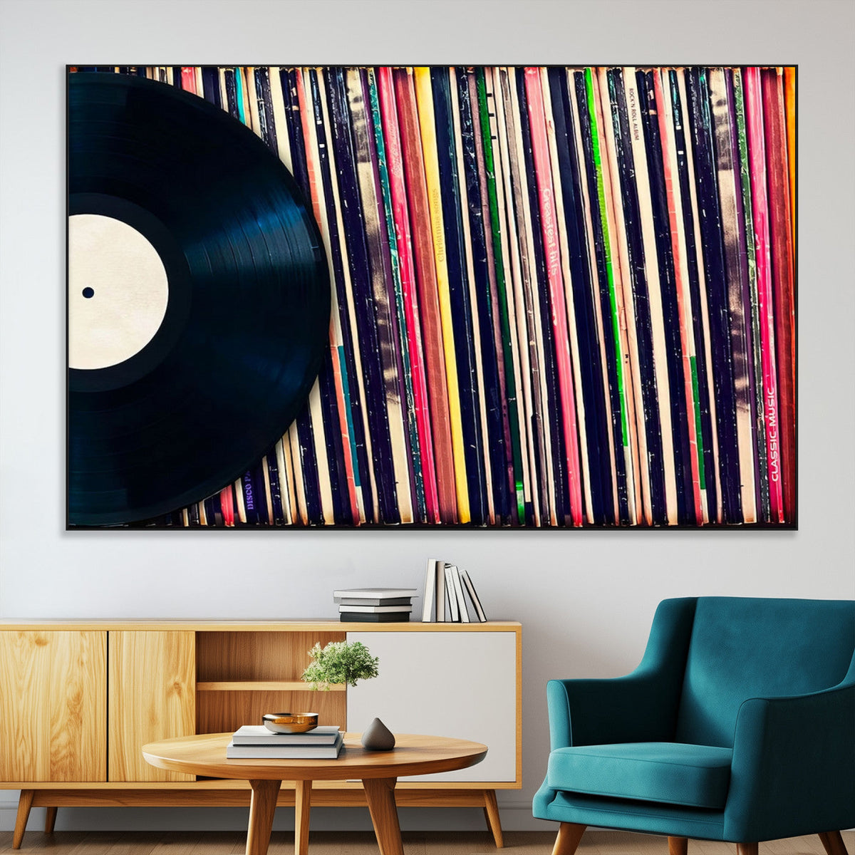 Vinyl Record and Album Collection Canvas Wall Art - Retro