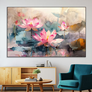 Lotus Flower Wall Art | 3-Panel Giclee Canvas Print of Pink