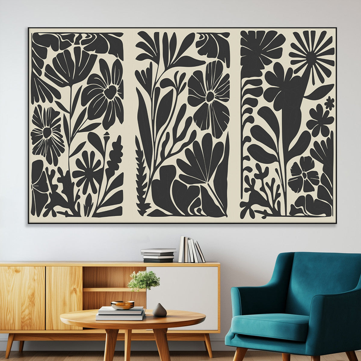 Modern Botanical Wall Art - Floral Black and White Canvas