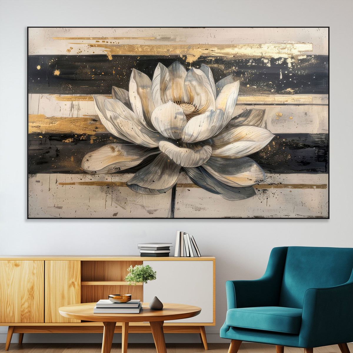 Lotus Flower Wall Art – Framed Abstract Floral Canvas
