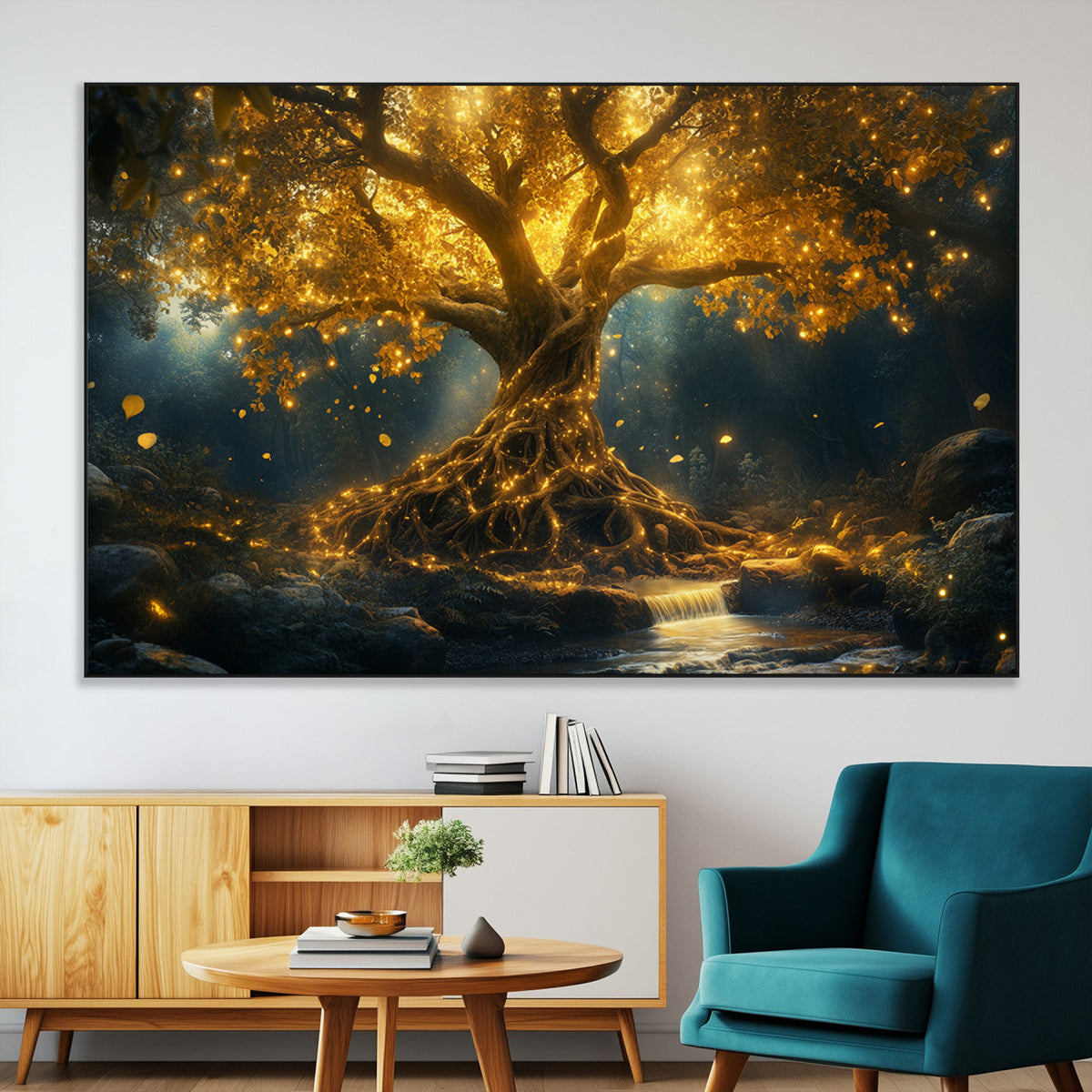 Golden Tree of Life Canvas Wall Art Print - Majestic Glowing