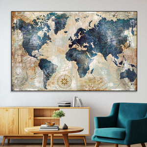 World Map Canvas Print – Framed Wall Art for Couples,