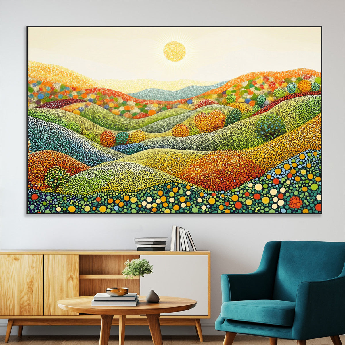 YAYOI KUSAMA Colorful Dot Art Landscape Canvas - Framed
