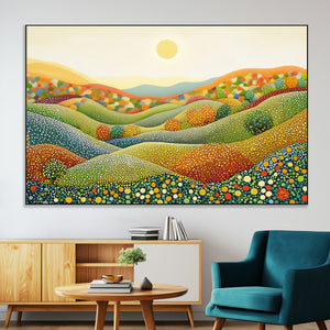 YAYOI KUSAMA Colorful Dot Art Landscape Canvas - Framed