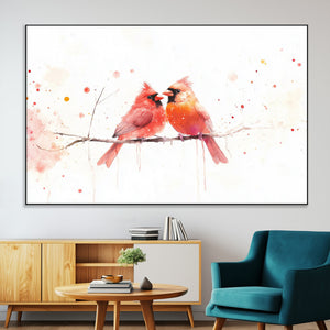 Cardinal Bird Canvas Wall Art - Male and Female Cardinal