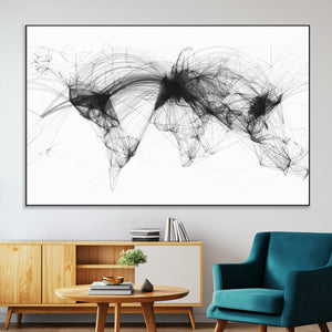Flight Routes Air Traffic Map Canvas Wall Art - Framed -