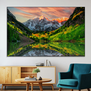 Maroon Bells Lake Wall Art Canvas Print – Framed Majestic