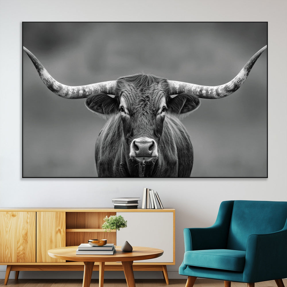 Texas Longhorn Wall Art Canvas Print – Framed Western Bull