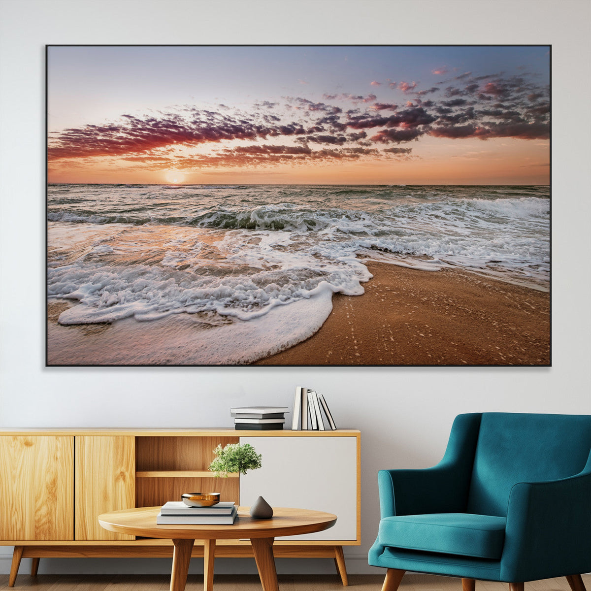 Ocean Sunset Wall Art Canvas Print – Framed Sandy Shore
