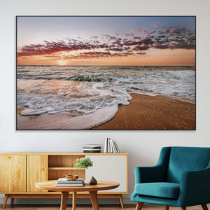 Ocean Sunset Wall Art Canvas Print – Framed Sandy Shore