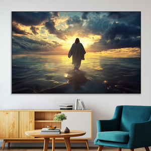 Jesus Walks Wall Art Canvas Print Framed Divine Sunset Art