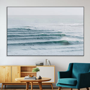 Ocean Waves Wall Art Canvas Print – Framed Surfer Lineup