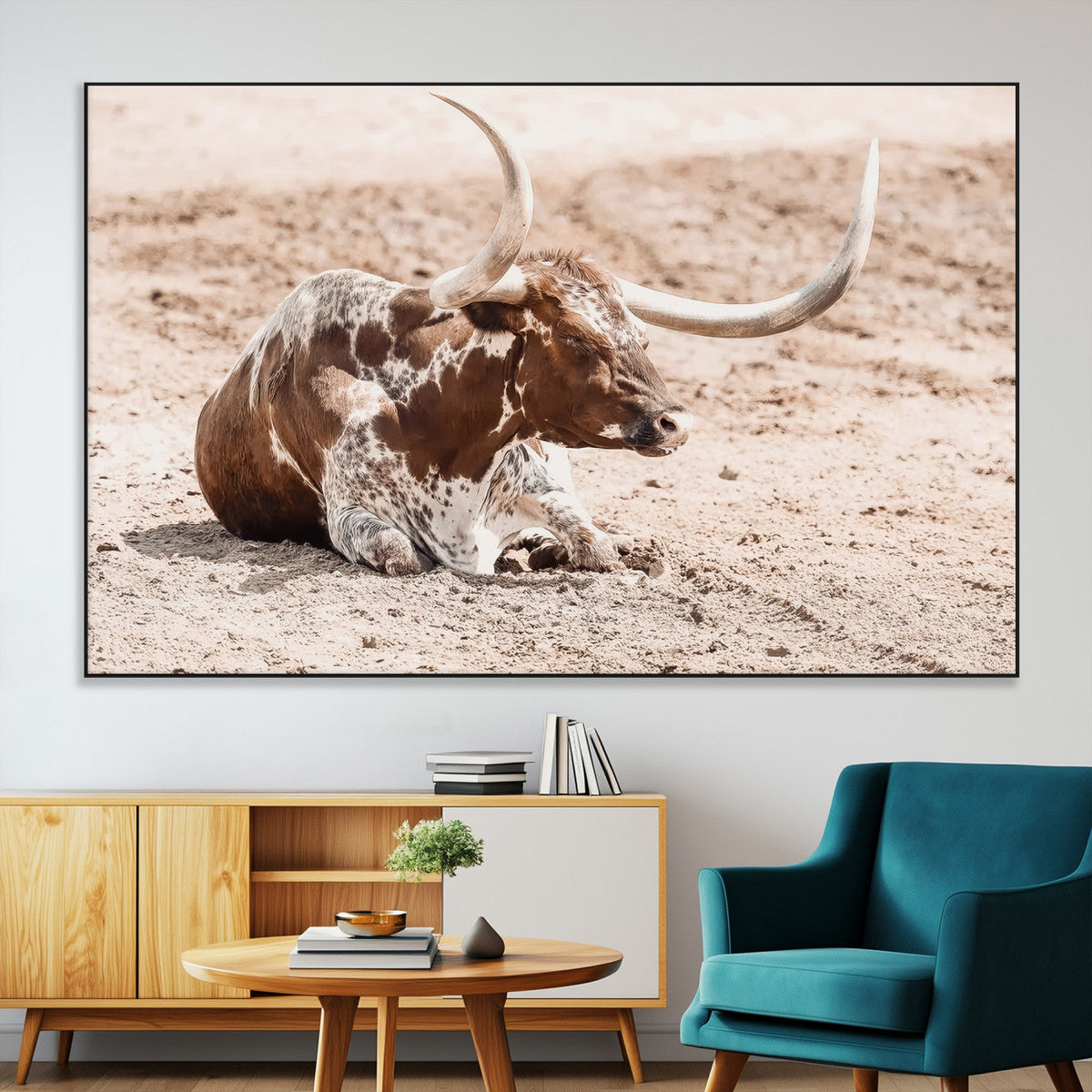 Texas Longhorn Wall Art Canvas Print – Framed Resting Bull