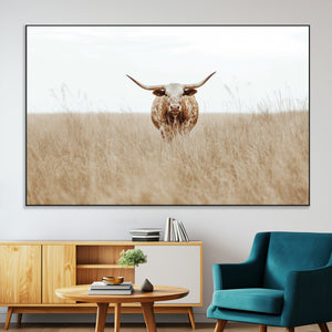 Texas Longhorn Wall Art Canvas Print – Framed Lone Cattle