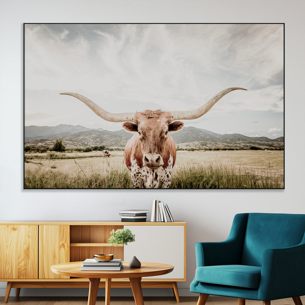 Texas Longhorn Wall Art Canvas Print – Framed Western Cow