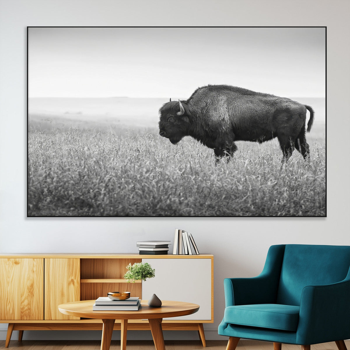 Bison Wall Art Canvas Print – Framed Rustic Wildlife Scene