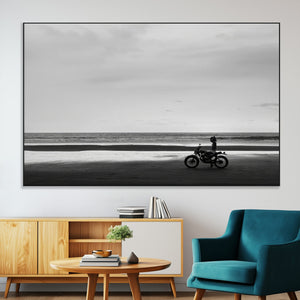Motorcycle Beach Wall Art Canvas Print – Framed Vintage