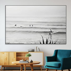 Surfer Silhouette Wall Art – Framed Calm Ocean Canvas