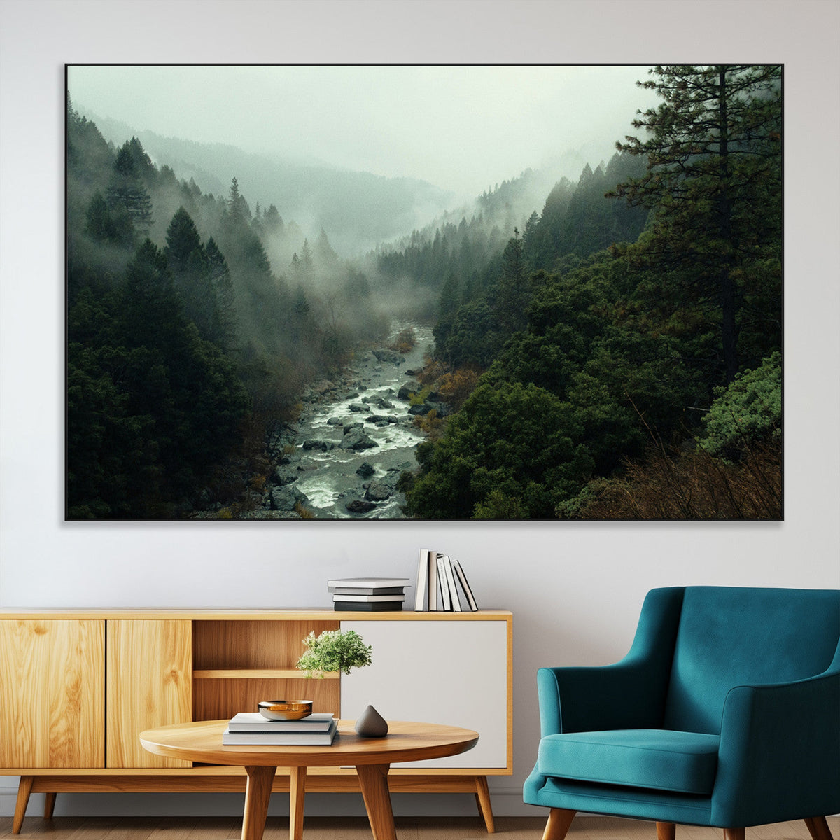 Misty Forest Wall Art Canvas Print – Framed Foggy River
