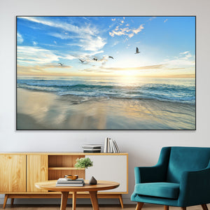 Minimalist Seaside Wall Art Canvas Print – Morning Glow