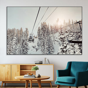 Frosty Pines Wall Art Canvas Print – Framed Cozy Cabin Ski