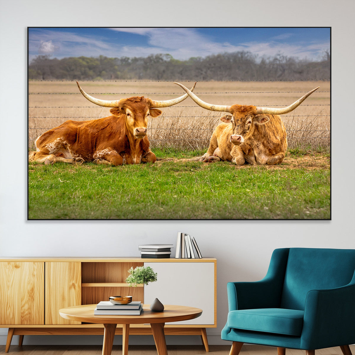 Texas Longhorn Pair Wall Art Canvas Print – Peaceful Rustic