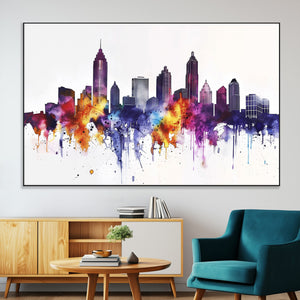 Atlanta Skyline Wall Art Canvas Print – Framed Colorful