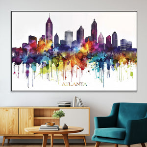 Atlanta Skyline Wall Art Canvas Print – Framed Colorful