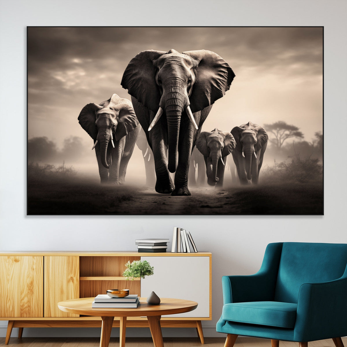 Elephant Family Wall Art Canvas Print, Framed Elephant Wall