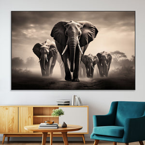Elephant Family Wall Art Canvas Print, Framed Elephant Wall