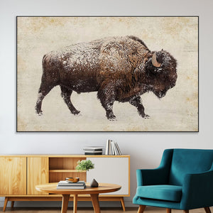 Snow-dusted bison silhouette textured vintage style rugged