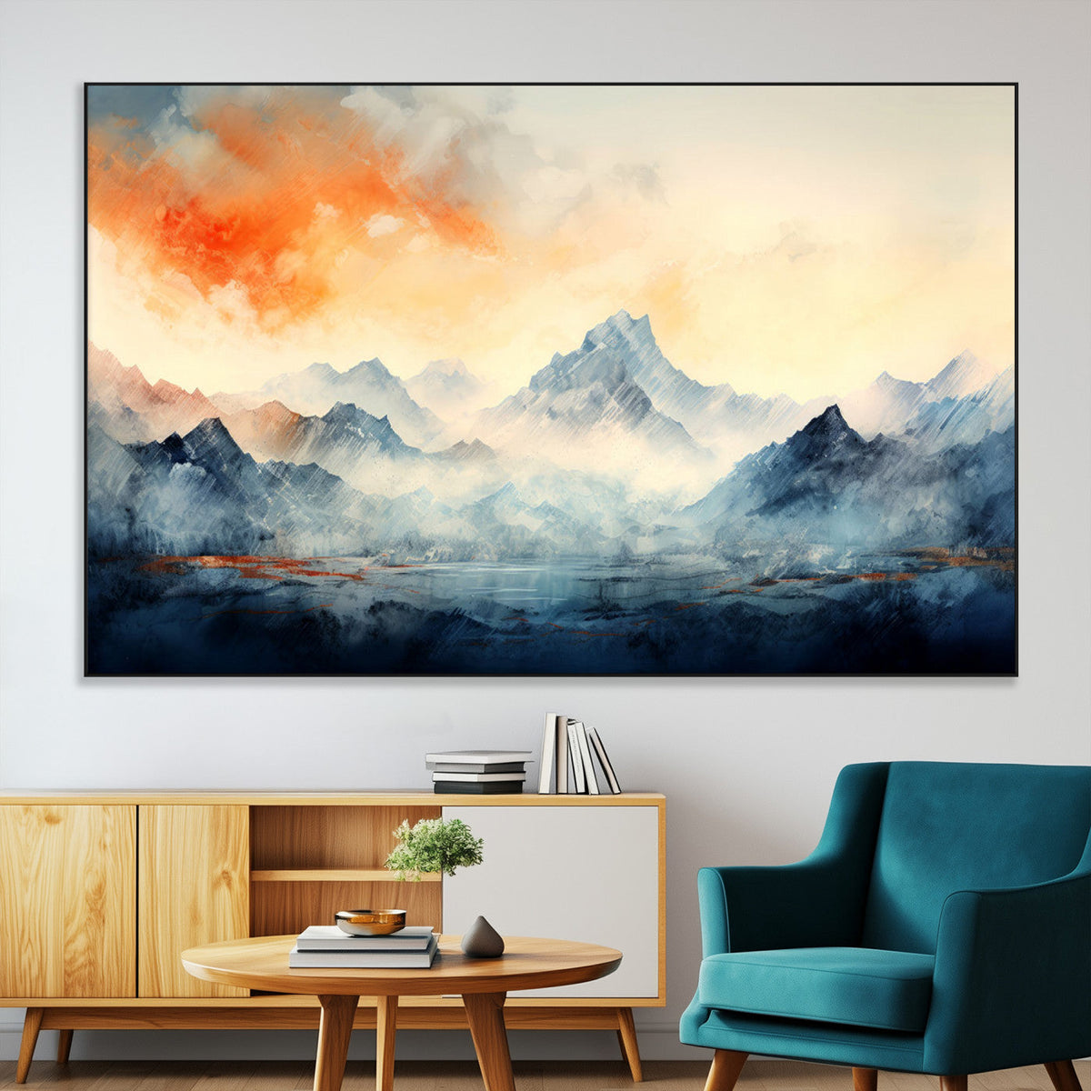 Warm Clouds Abstract Mountain Wall Art Canvas Print